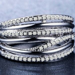 NEW Silver Pave Setting Diamond CZ Crossroads Ring 💍